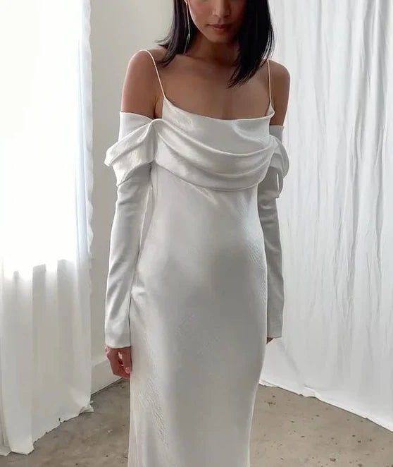 Chic Ruched Off-the-shoulder Spaghetti-strap Open-back Floor-length Prom Dress