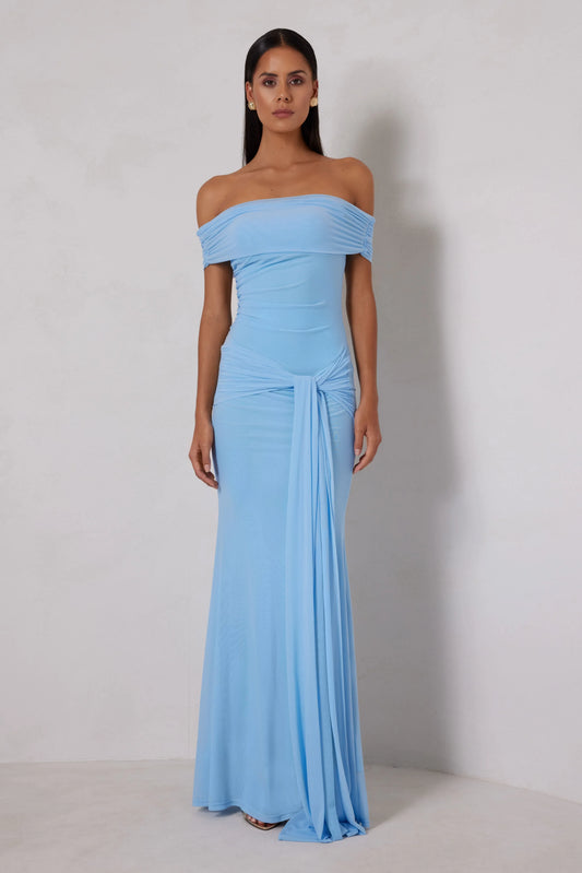 Chic Trumpet Off Shoulder Sleeveless Ruched Zipper Back Long Prom Dresses