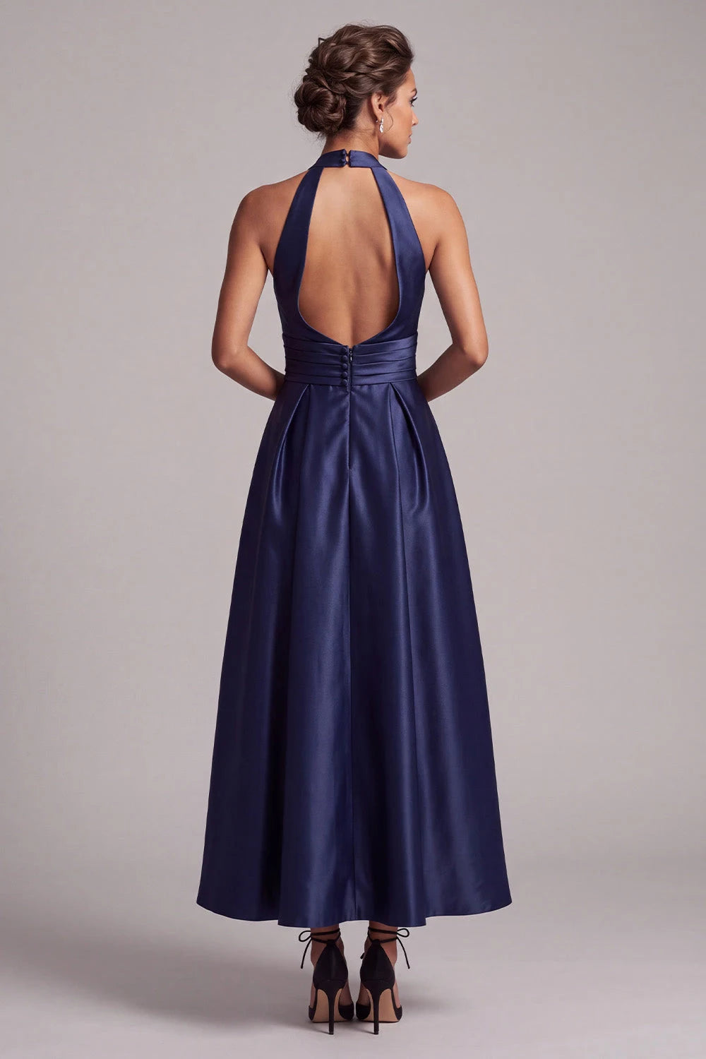 Chic A-Line Halter Pleated Navy Maxi Mother Of The Bride Dresses