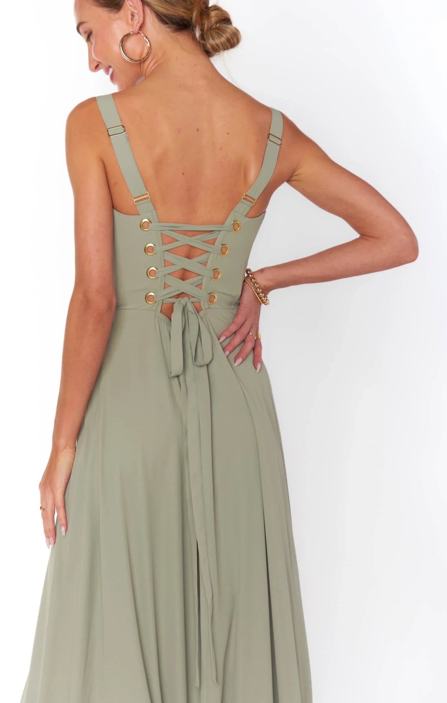 Chic A-Line Square Neck Sleeveless Backless Sage Green Maxi Prom Gown