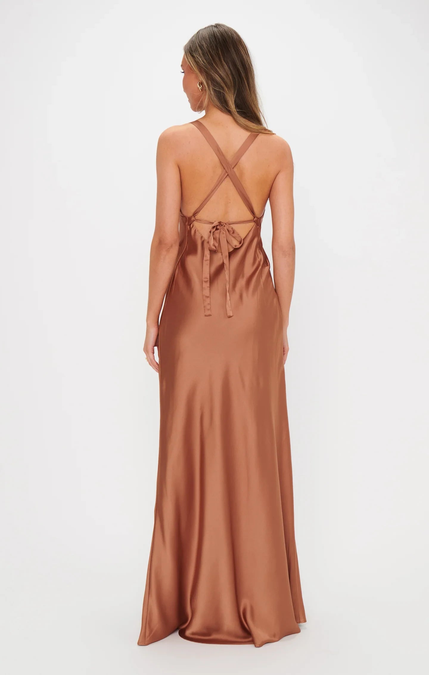 Chic A-Line V-Neck Sleeveless Backless Bronze Floor-Length Prom Dress Women's