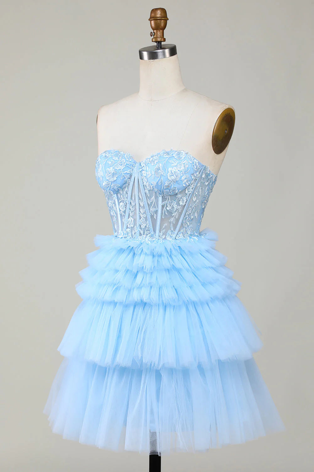 Amzcw Trendy Blue A Line Sweetheart Tiered Short Homecoming Dress with Ruffles