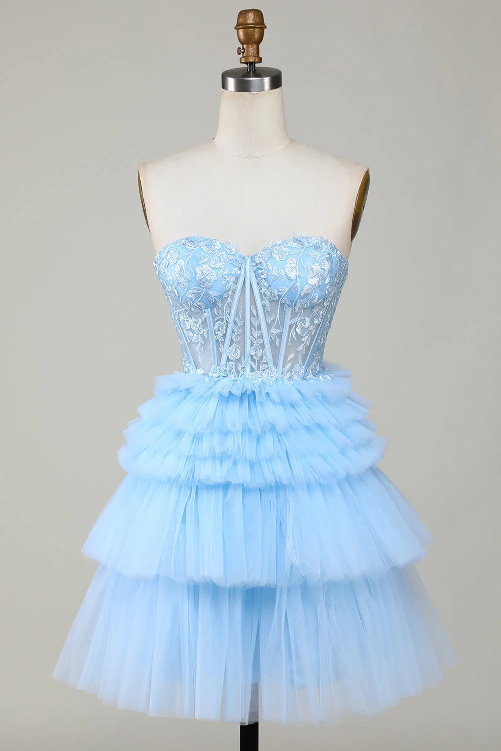 Amzcw Trendy Blue A Line Sweetheart Tiered Short Homecoming Dress with Ruffles