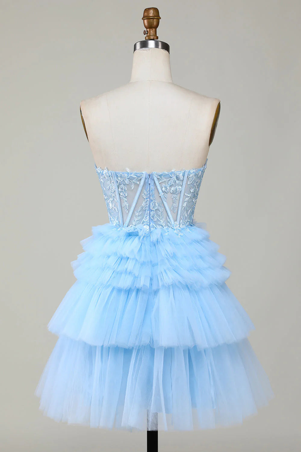 Amzcw Trendy Blue A Line Sweetheart Tiered Short Homecoming Dress with Ruffles