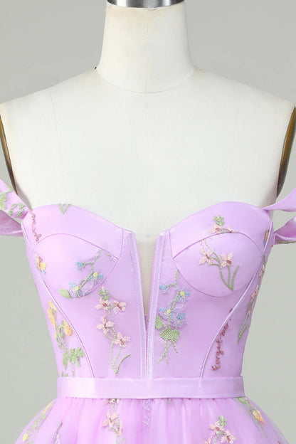 Amzcw Cute A Line Sweetheart Purple Short Homecoming Dress with Embroidery