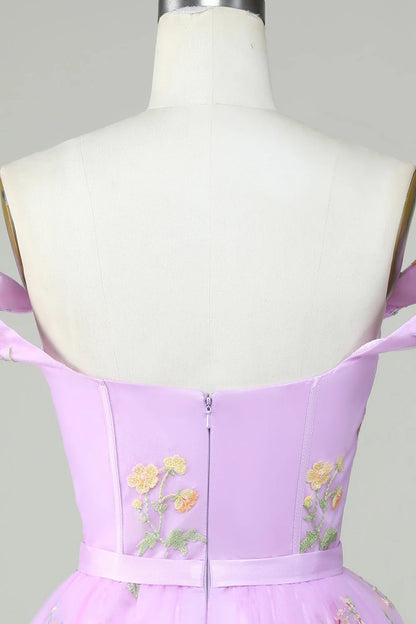 Amzcw Cute A Line Sweetheart Purple Short Homecoming Dress with Embroidery