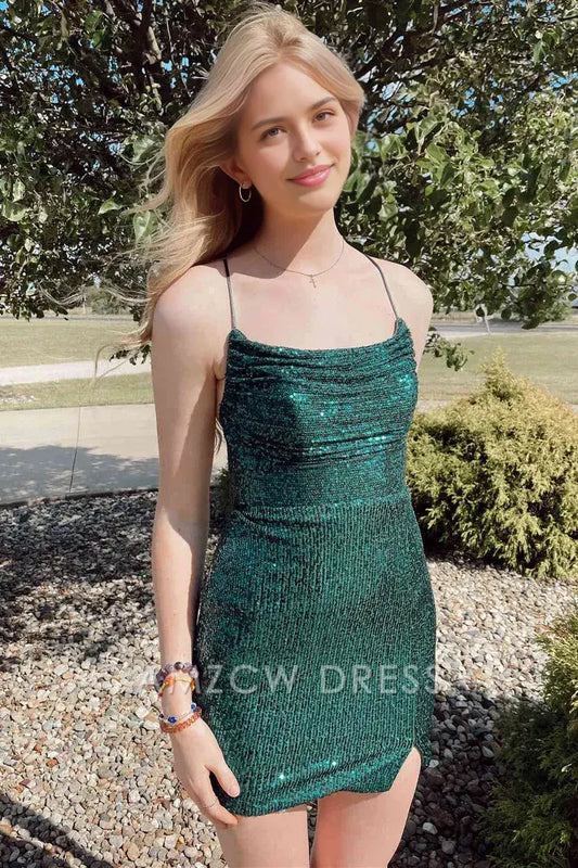 Amzcw Cute Bodycon Cowl Neck Sequins Short Homecoming Dresses formal wear dresses
