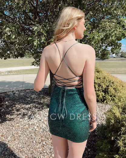Amzcw Cute Bodycon Cowl Neck Sequins Short Homecoming Dresses formal wear dresses