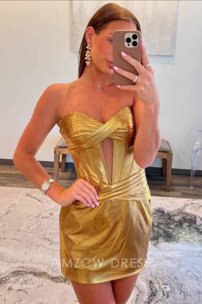 Amzcw Cute Gold Sweetheart Tight Homecoming Dresses with Keyhole