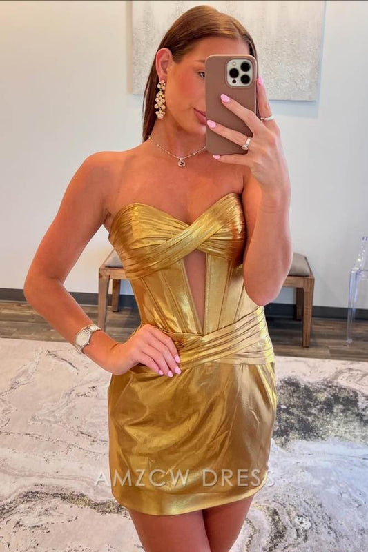 Amzcw Cute Gold Sweetheart Tight Homecoming Dresses with Keyhole