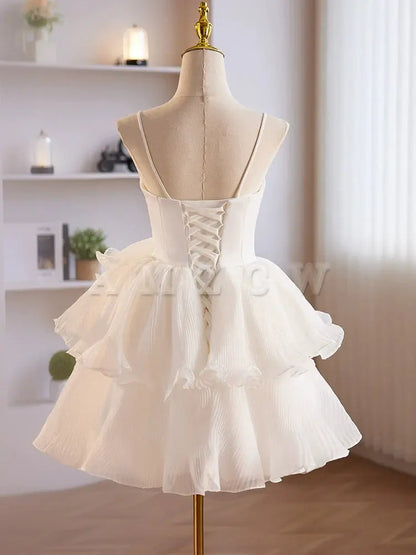 Amzcw Cute Sweetheart Neck Organza White Short Prom Dress Cute Homecoming Dress prom dresses shops ﻿