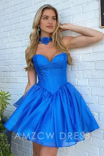 Amzcw Elegant Cute Sweetheart Strapless Tulle A-Line Homecoming Dress formal wear dresses