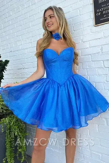 Amzcw Elegant Cute Sweetheart Strapless Tulle A-Line Homecoming Dress formal wear dresses