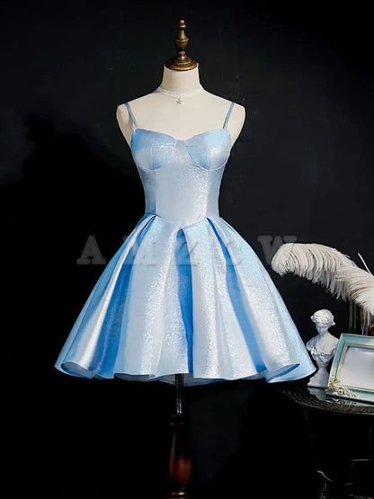 Amzcw Cute blue sweetheart neck short prom dress blue homecoming dress prom dresses shops ﻿