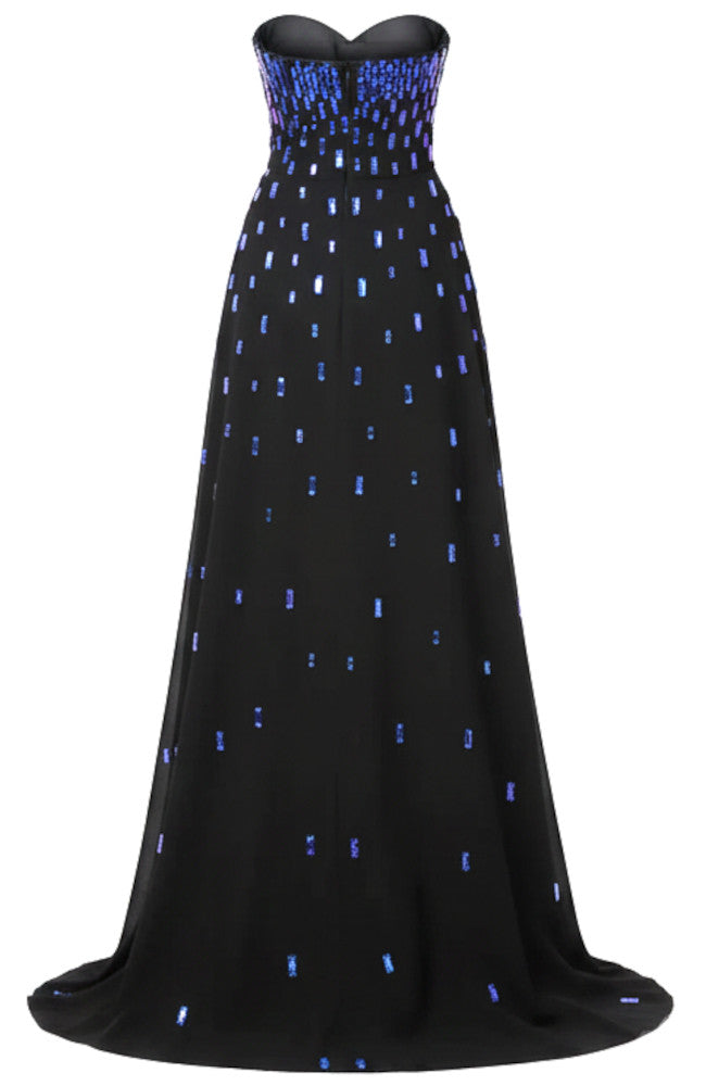 Dark Blue Sequin Strapless Mermaid Long Evening Gown for Party Wedding Banquet Festival Prom Formal Occasions