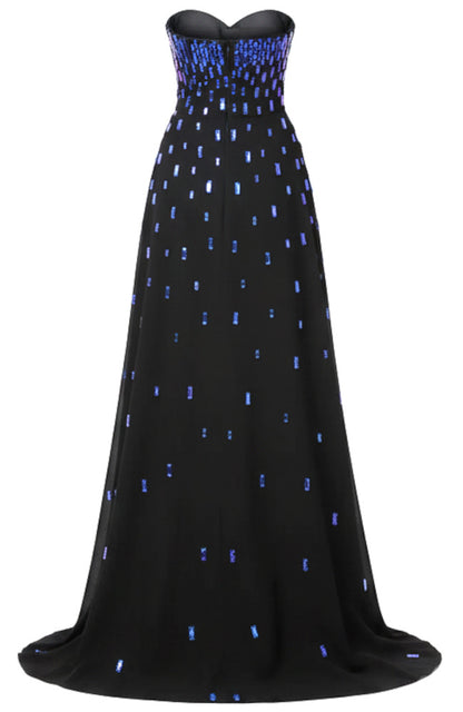Dark Blue Sequin Strapless Mermaid Long Evening Gown for Party Wedding Banquet Festival Prom Formal Occasions