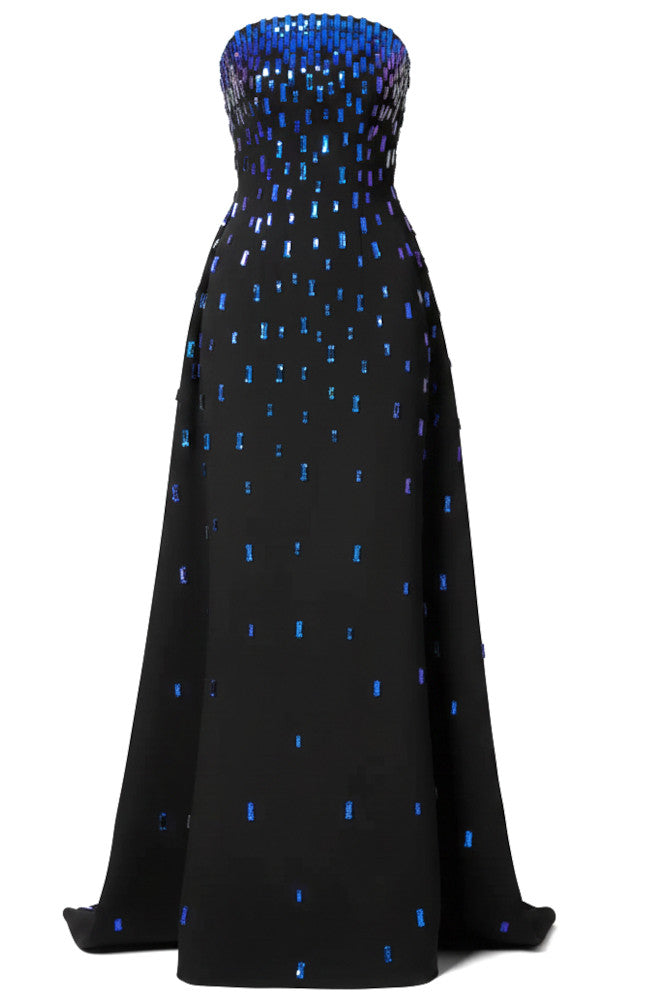 Dark Blue Sequin Strapless Mermaid Long Evening Gown for Party Wedding Banquet Festival Prom Formal Occasions
