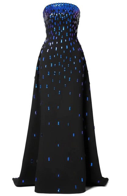 Dark Blue Sequin Strapless Mermaid Long Evening Gown for Party Wedding Banquet Festival Prom Formal Occasions