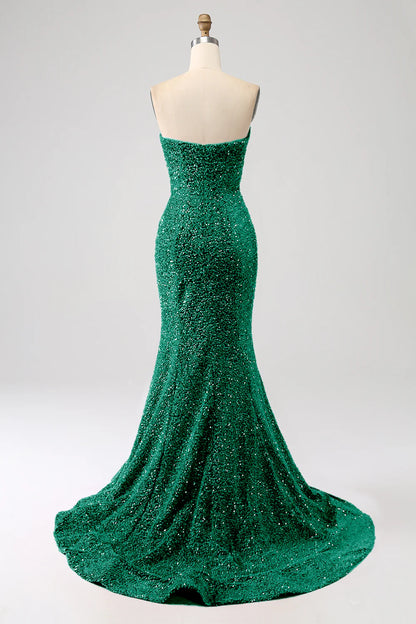 Amzcw Dark Green Mermaid Sweetheart Sweep Train Prom Dress With Sequins prom dresses shops