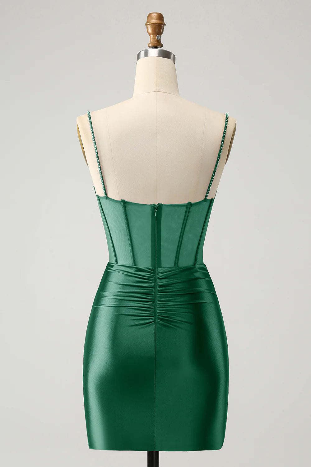 Amzcw Chic Dark Green Bodycon Pleated Corset Short Homecoming Dress with Beading