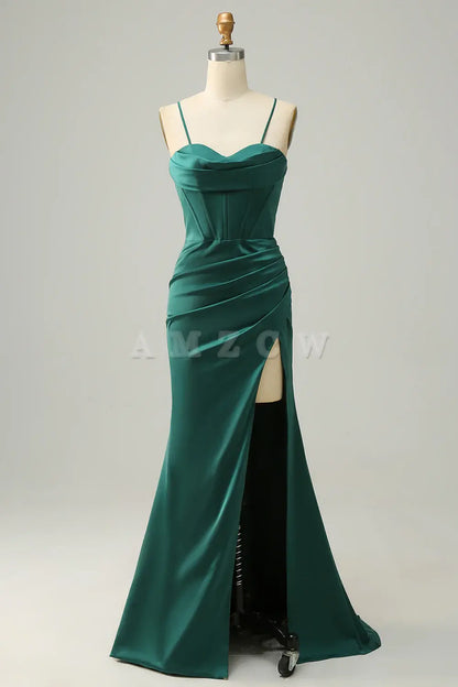 Amzcw Dark Green Spaghetti Straps Mermaid Prom Dress gowns evening dresses prom dresses shops