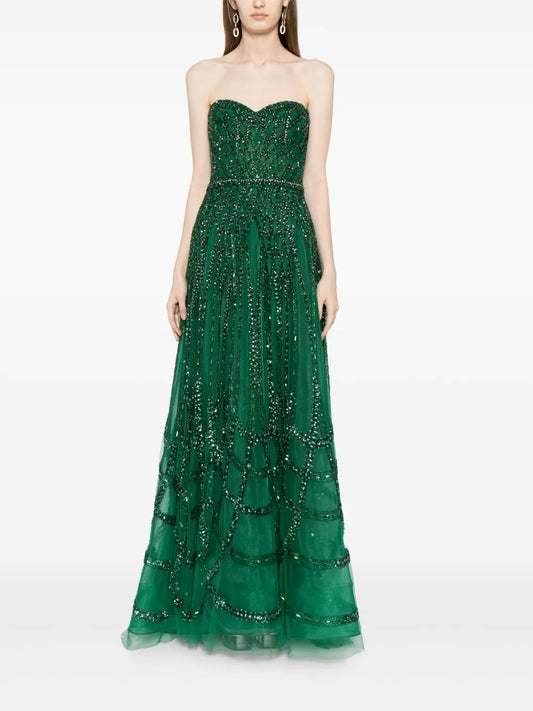 Dazzling Emerald Green Sequin Strapless Prom Dress