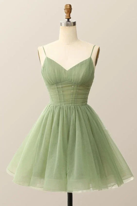 Delicate Ruched Sweetheart Spaghetti-strap Back-zip Mini Prom Dress