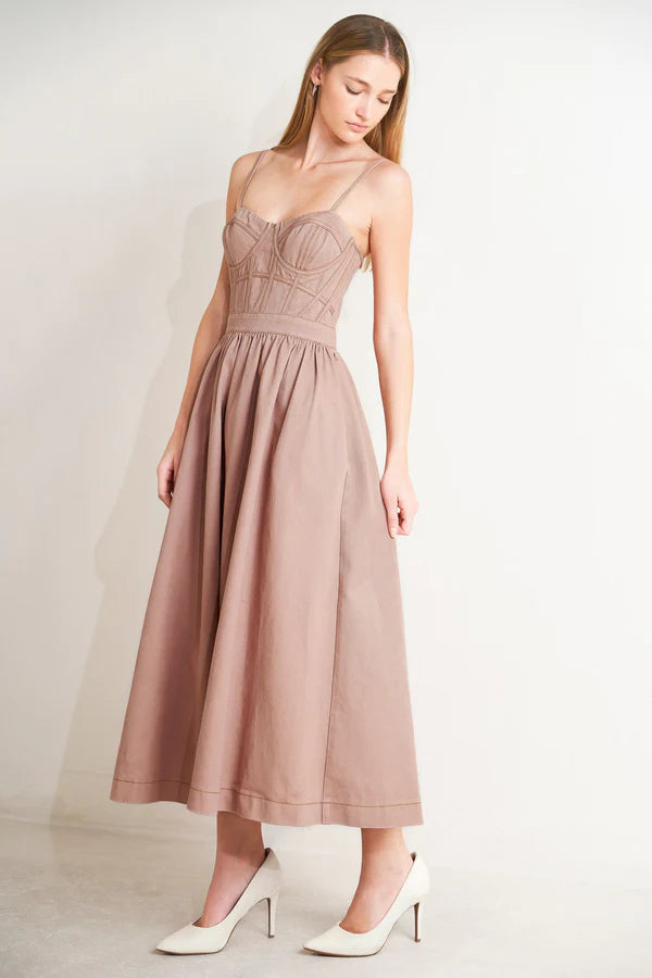 Dusty Rose Spaghetti Strap Corset A Line Midi Formal Evening Prom Dress