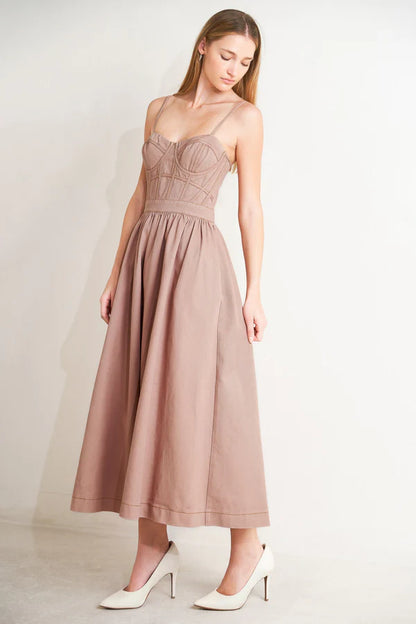 Dusty Rose Spaghetti Strap Corset A Line Midi Formal Evening Prom Dress