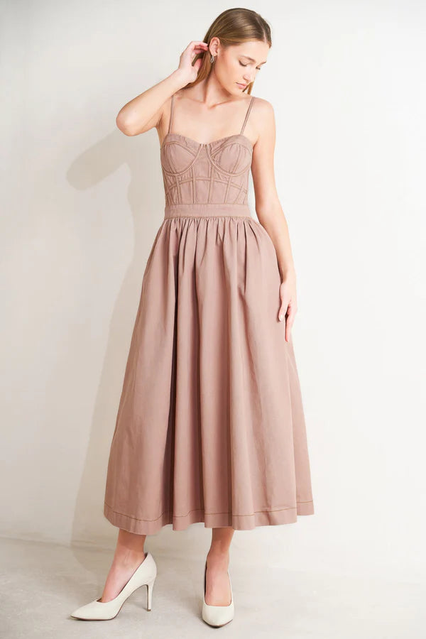 Dusty Rose Spaghetti Strap Corset A Line Midi Formal Evening Prom Dress