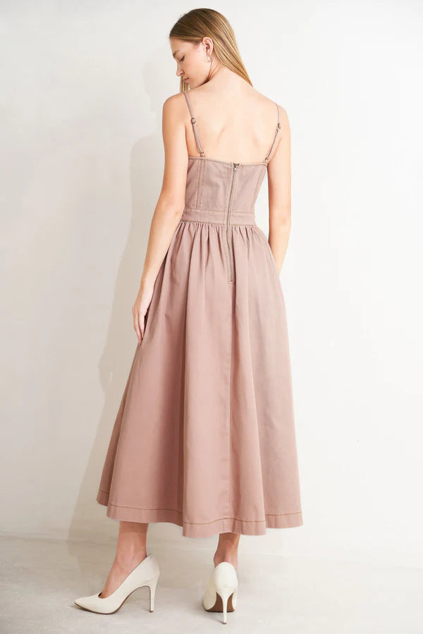 Dusty Rose Spaghetti Strap Corset A Line Midi Formal Evening Prom Dress