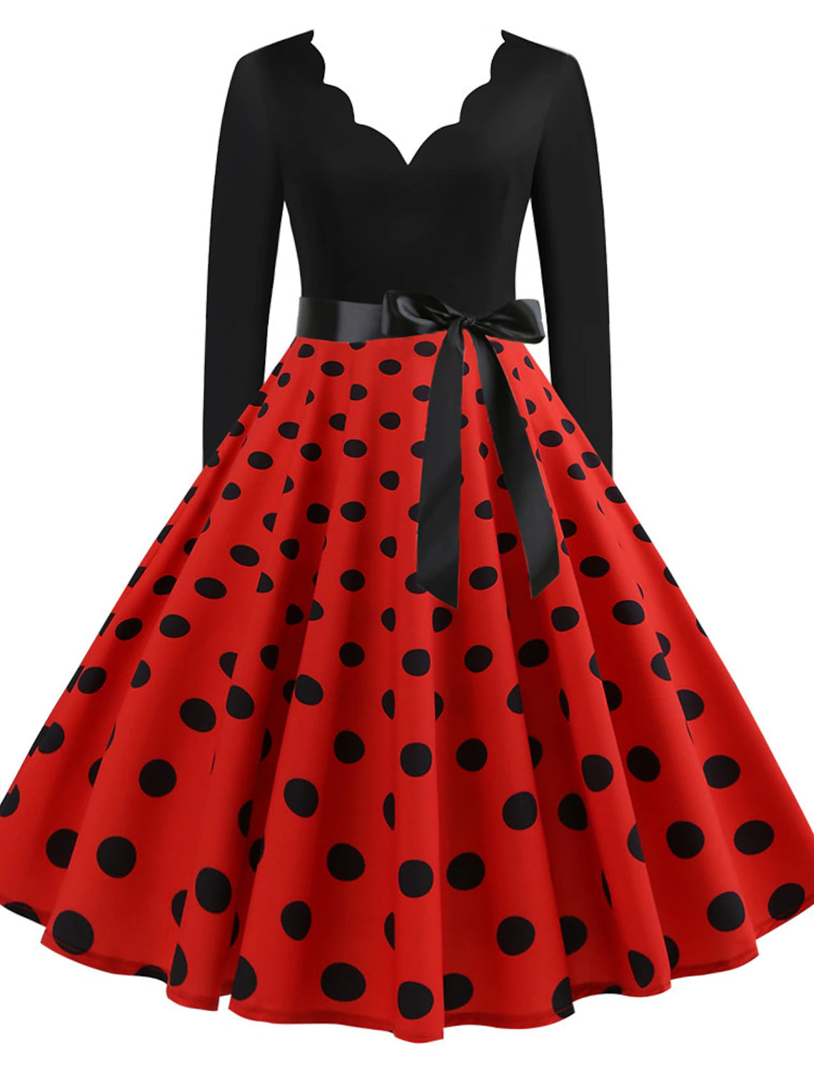 Woman wearing a green 1950s vintage A-line midi dress with a sweetheart neckline.