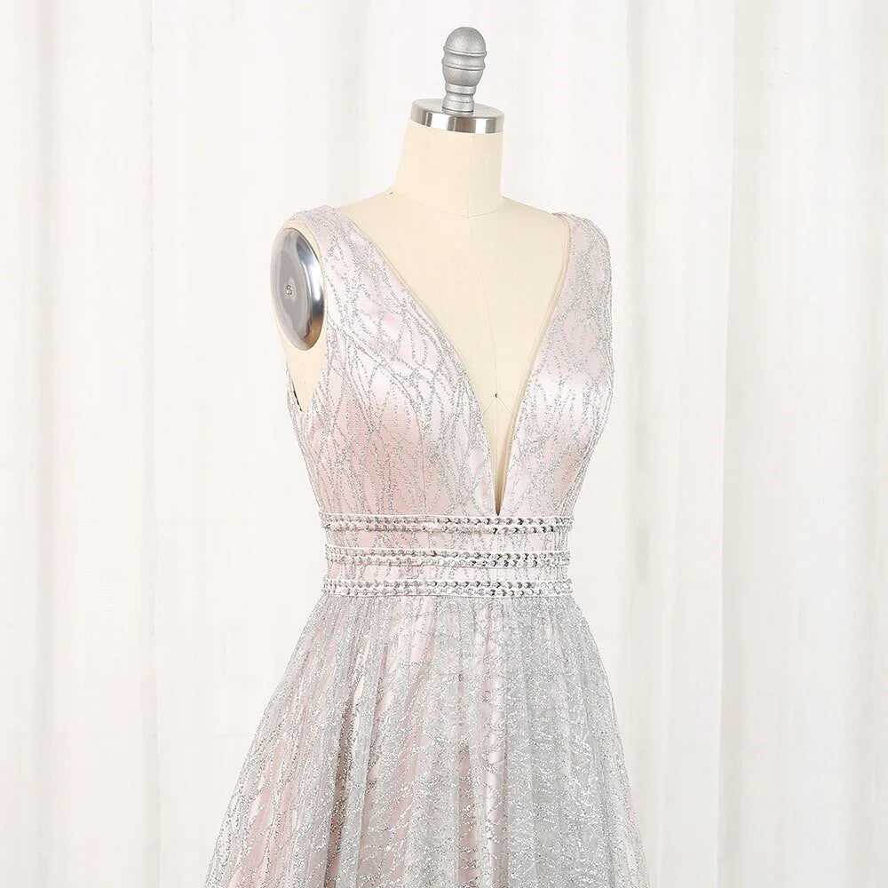 Vestidos de fiesta con escote en V, tirantes de encaje y corte A, vestidos de noche económicos hasta el suelo 