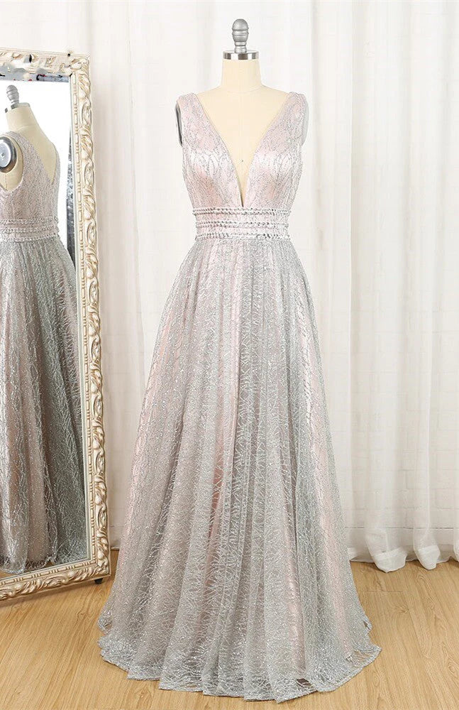 Vestidos de fiesta con escote en V, tirantes de encaje y corte A, vestidos de noche económicos hasta el suelo 