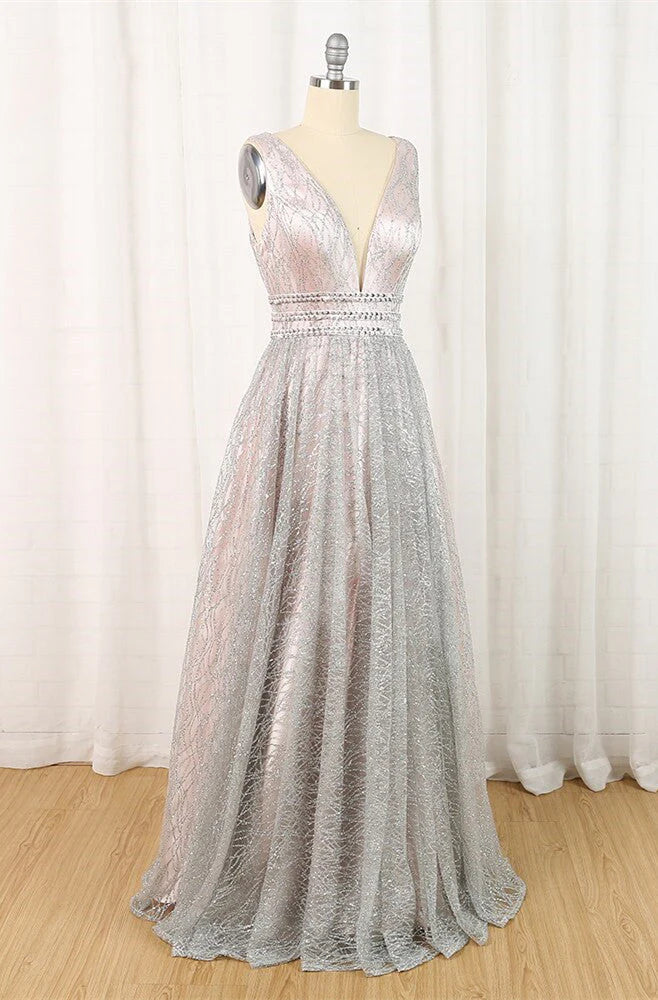 Vestidos de fiesta con escote en V, tirantes de encaje y corte A, vestidos de noche económicos hasta el suelo 