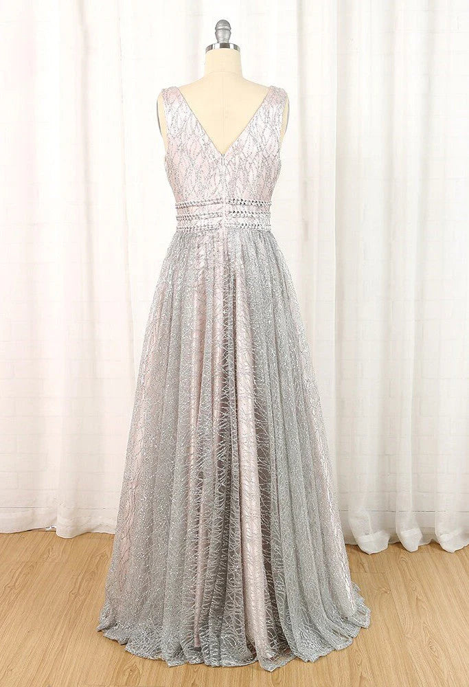 Vestidos de fiesta con escote en V, tirantes de encaje y corte A, vestidos de noche económicos hasta el suelo 