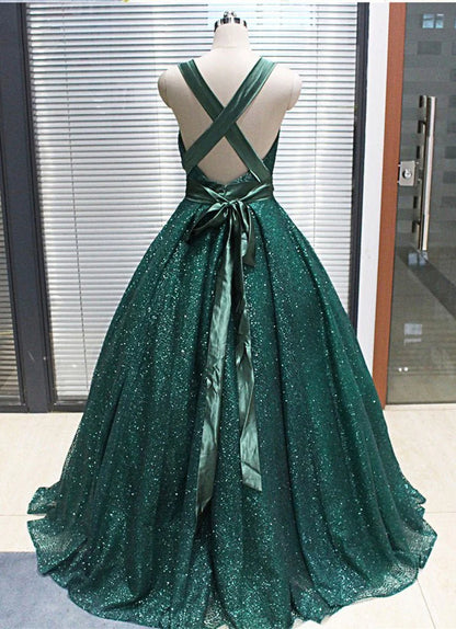Elegantes vestidos de fiesta verdes con escote en V profundo y entrecruzados, vestidos de noche largos con lentejuelas 