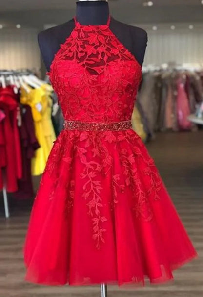 Vestidos de cóctel cortos con apliques y cuentas, vestidos sencillos para el regreso a casa