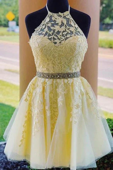 Vestidos de cóctel cortos con apliques y cuentas, vestidos sencillos para el regreso a casa