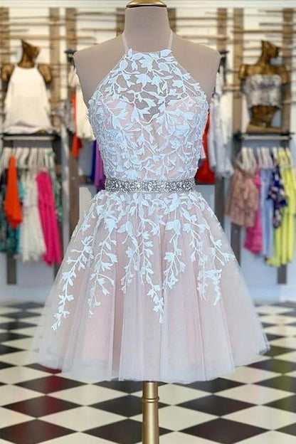 Vestidos de cóctel cortos con apliques y cuentas, vestidos sencillos para el regreso a casa