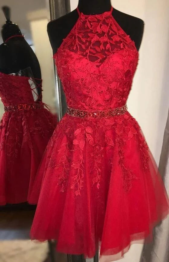 Vestidos de cóctel cortos con apliques y cuentas, vestidos sencillos para el regreso a casa