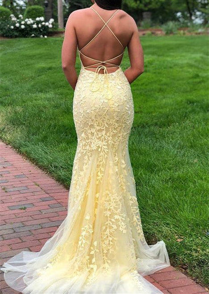 Elegant Spaghetti Straps Sky Blue Mermaid Backless Pageant Prom Dresses