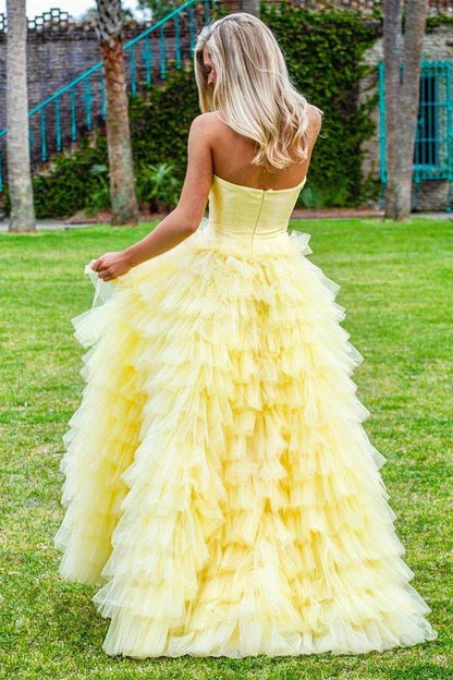 Elegantes vestidos de fiesta amarillos sin tirantes hasta el suelo, vestidos de quinceañera 