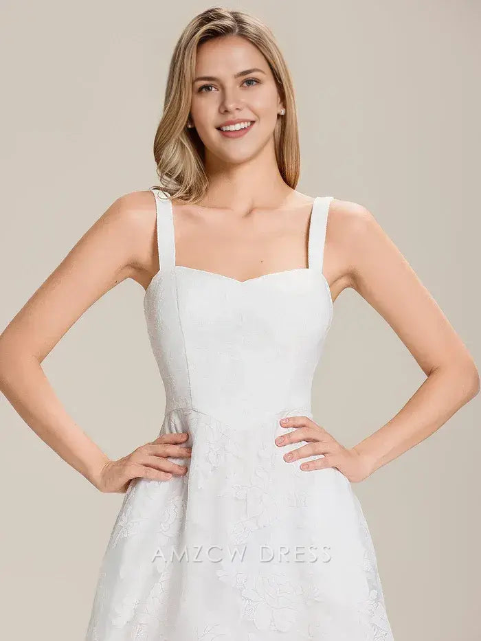 Elegant A-Line Mesh Square Neck Floral Lace Midi Dress Prom Dress