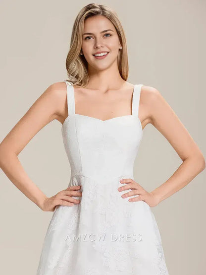 Elegant A-Line Mesh Square Neck Floral Lace Midi Dress Prom Dress