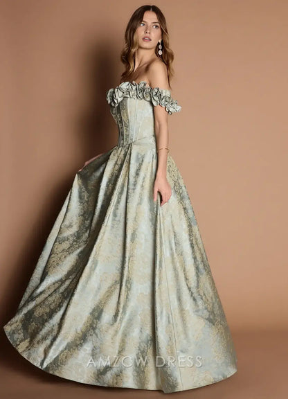 Amzcw Elegantes Vestidos de Fiesta Línea A Satén Verde Azulado con Hombros Descubiertos Mini Vestido Corto Venta Caliente para Mujeres 