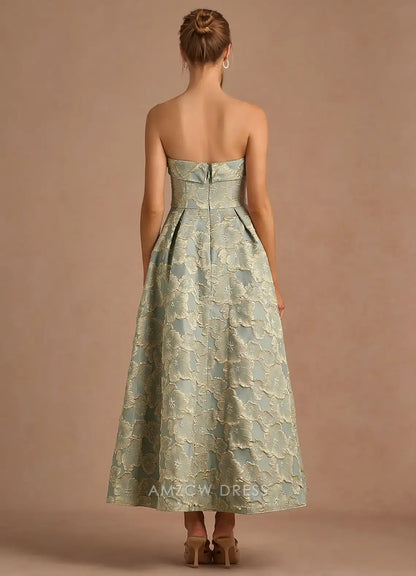 Elegant A-Line Off the Shoulder Sleeveless Back Zip Ankle-Length Floral Lace Prom Dress