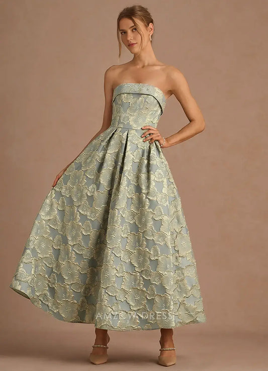 Elegant A-Line Off the Shoulder Sleeveless Back Zip Ankle-Length Floral Lace Prom Dress