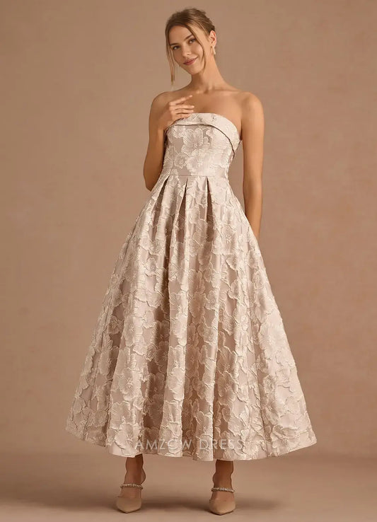 Elegant A-Line Off the Shoulder Sleeveless Back Zip Ankle-Length Floral Lace Prom Dress