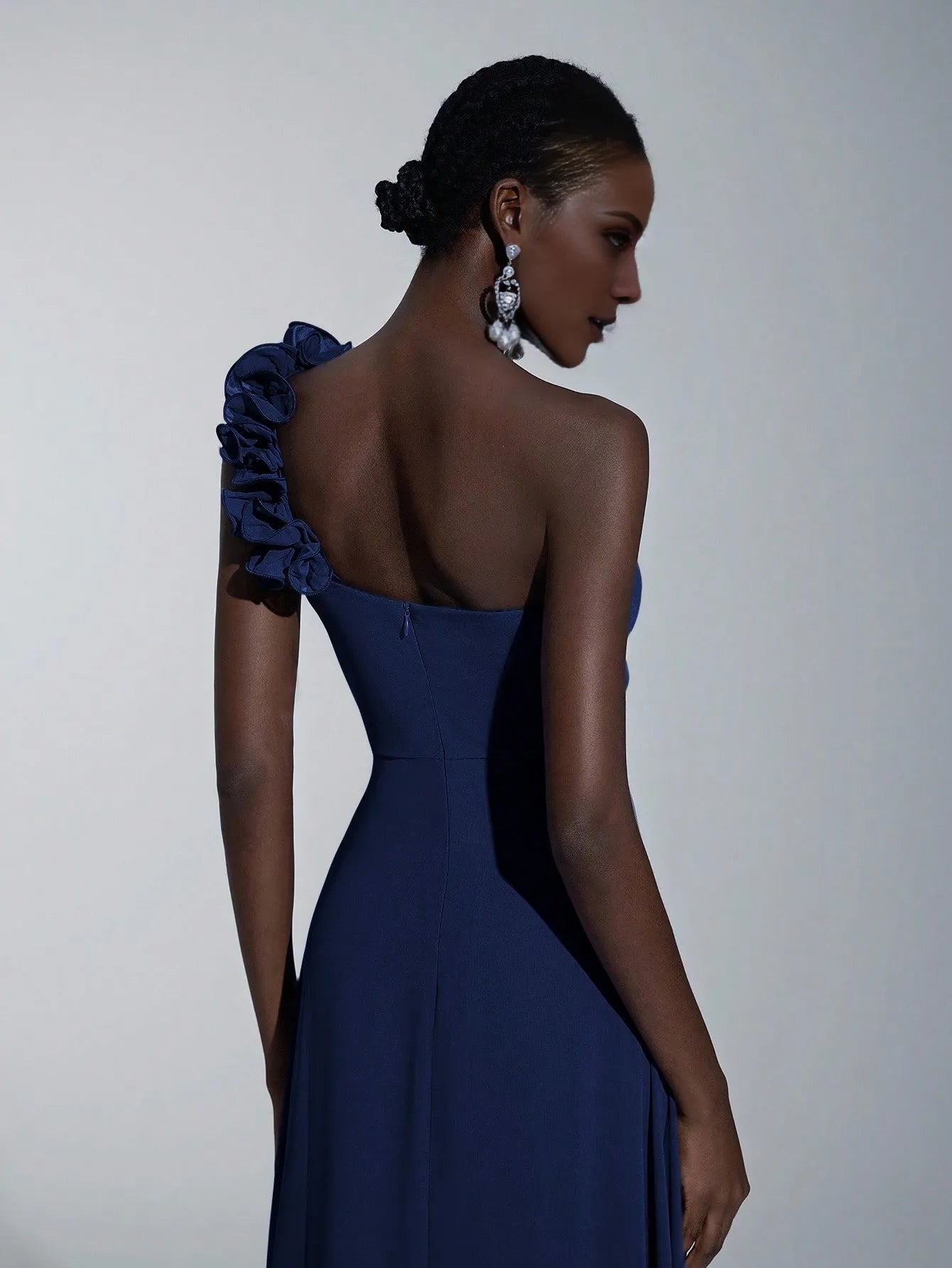 Elegant A-Line/Princess One-Shoulder Floral-Embellished Chiffon Maxi Dress Prom Dress